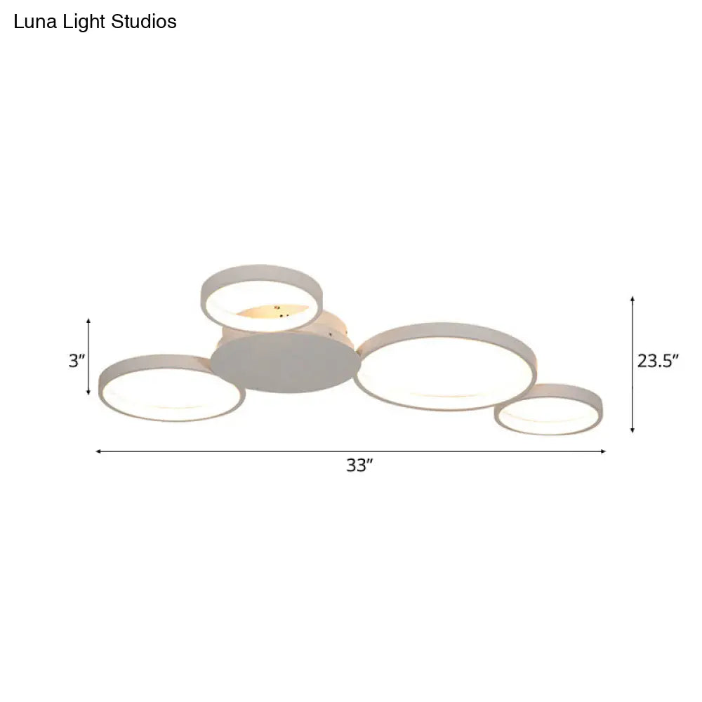 33.5 - 47 Wide White/Brown Ring Light Led Ceiling Flush Mount Lamp In Warm/White/Natural