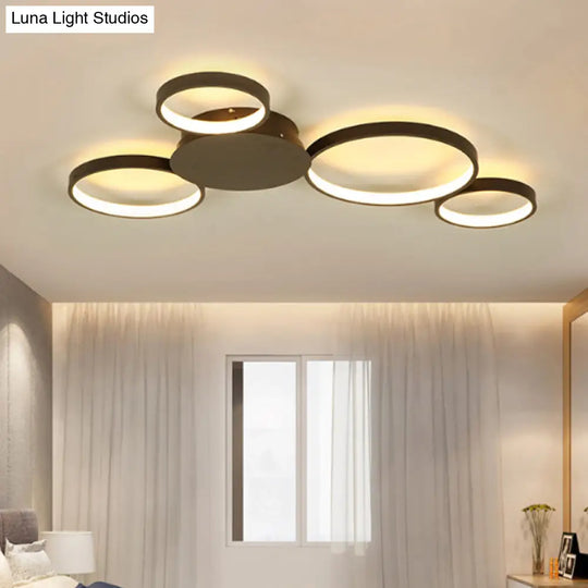 33.5’ - 47’ Wide White/Brown Ring Light Led Ceiling Flush Mount Lamp In Warm/White/Natural