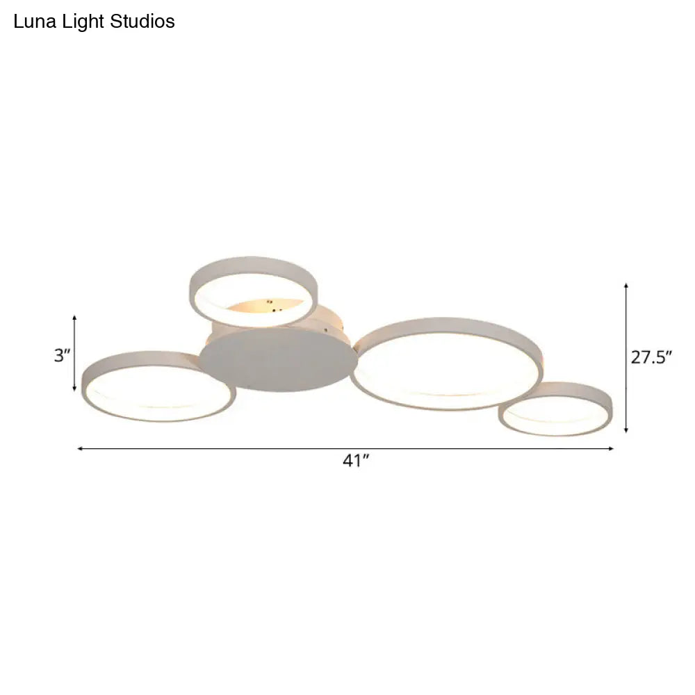 33.5 - 47 Wide White/Brown Ring Light Led Ceiling Flush Mount Lamp In Warm/White/Natural