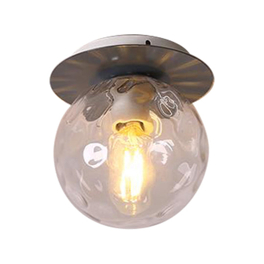 Nordic 1 Head Orb Light Fixture With Clear Hammered Glass Shade - Stylish Gray/White/Green/Wood