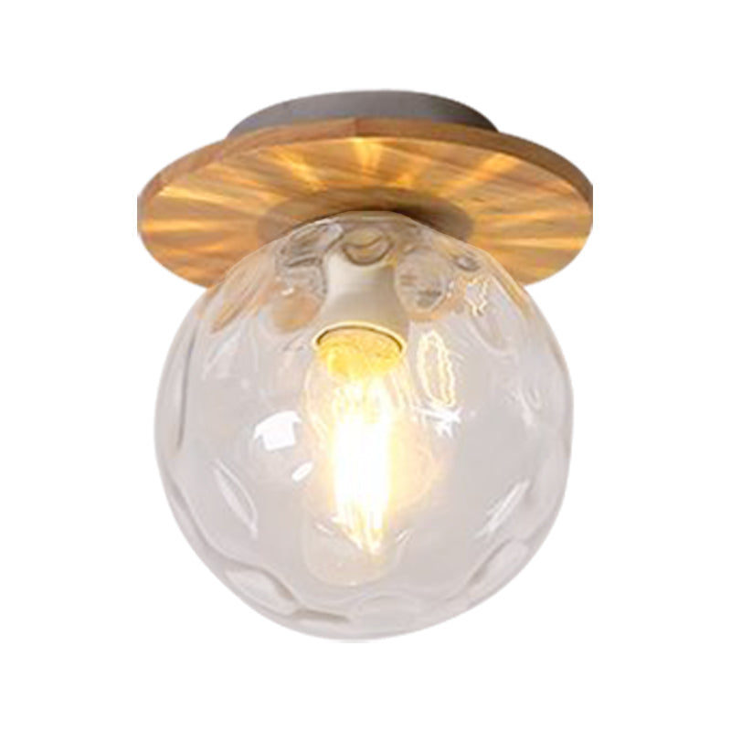 Nordic 1 Head Orb Light Fixture With Clear Hammered Glass Shade - Stylish Gray/White/Green/Wood