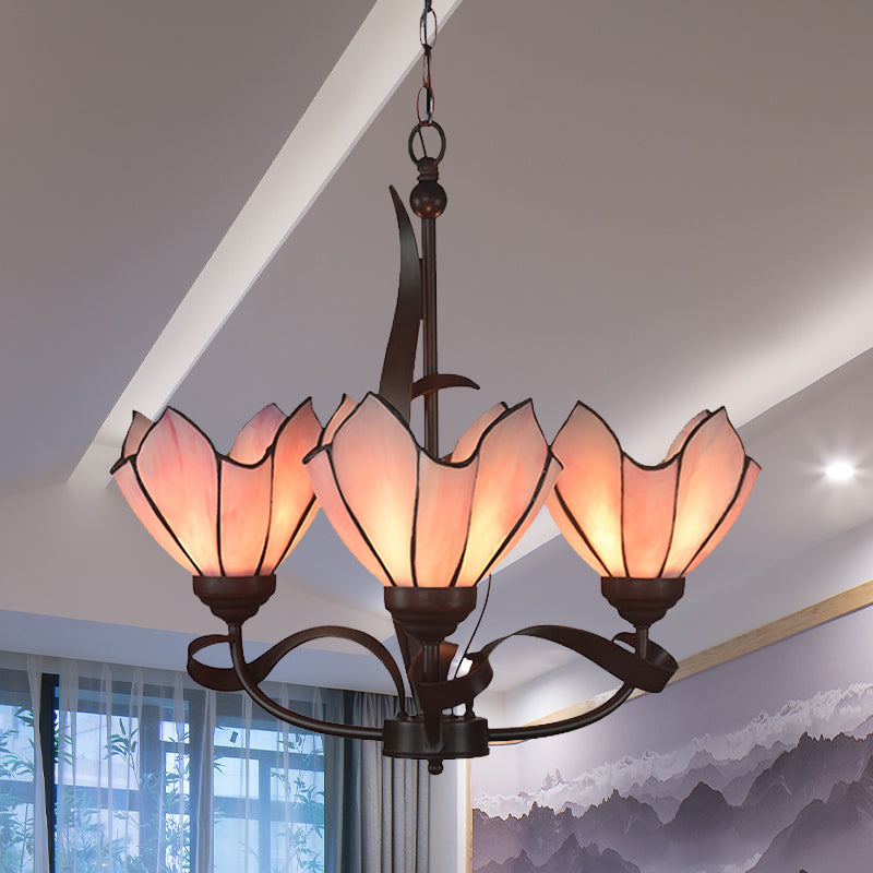 Baroque Pink/Purple Floral Chandelier - Bronze 3/5 Lights Kitchen Lighting Fixture