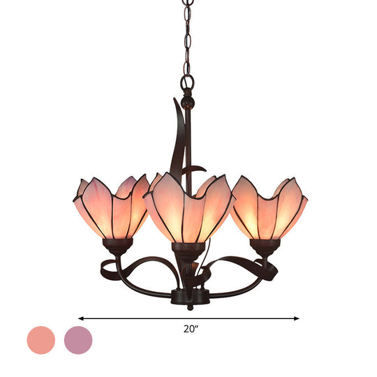 Baroque Pink/Purple Floral Chandelier - Bronze 3/5 Lights Kitchen Lighting Fixture