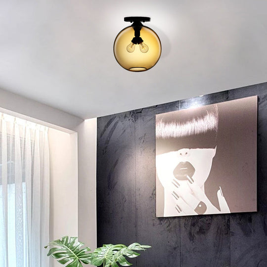 Modern 2 - Head Flushmount Ceiling Lamp With Colorful Glass Shades - Global Mounted Light’ Or