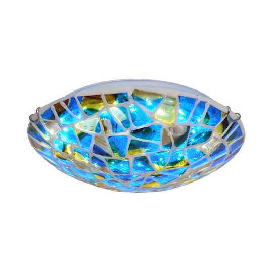 Mediterranean Blue Stained Glass Flushmount Lighting - 2/3/4 Lights Close To Ceiling Lamp For Living