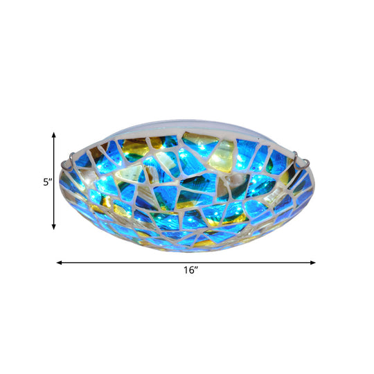 Mediterranean Blue Stained Glass Flushmount Lighting - 2/3/4 Lights Close To Ceiling Lamp For