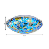 Mediterranean Blue Stained Glass Flushmount Lighting - 2/3/4 Lights Close To Ceiling Lamp For Living