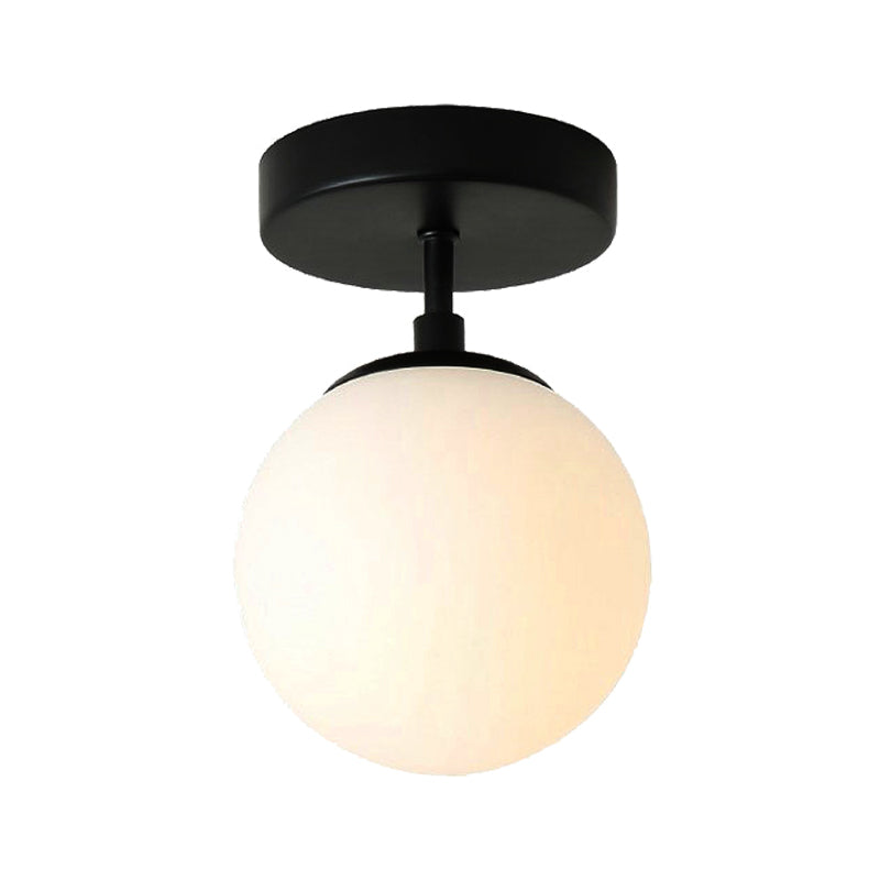 Minimalist Semi - Flushmount Brass/Black Close To Ceiling Light With Frosted Globe Glass Shade