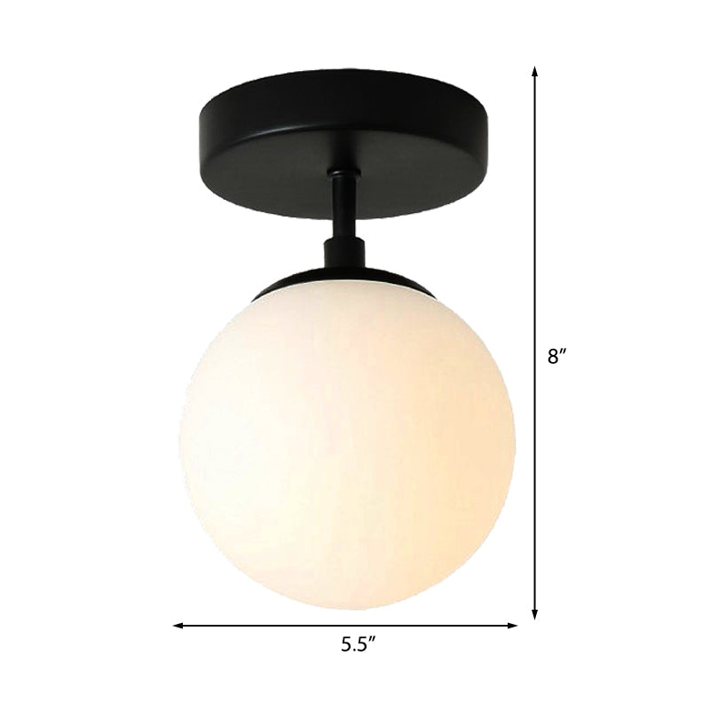Minimalist Semi - Flushmount Brass/Black Close To Ceiling Light With Frosted Globe Glass Shade