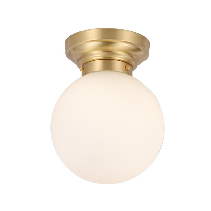 Minimalist Semi - Flushmount Brass/Black Close To Ceiling Light With Frosted Globe Glass Shade