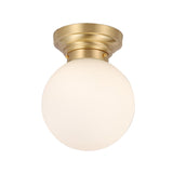 Minimalist Semi-Flushmount Brass/Black Close To Ceiling Light With Frosted Globe Glass Shade
