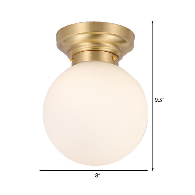 Minimalist Semi - Flushmount Brass/Black Close To Ceiling Light With Frosted Globe Glass Shade