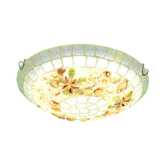 Tiffany - Style Led Flush Mount Lamp With Beige Shell Bowl Shade - Bedroom Ceiling Light Fixture