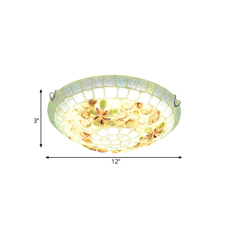 Tiffany-Style Led Flush Mount Lamp With Beige Shell Bowl Shade - Bedroom Ceiling Light Fixture