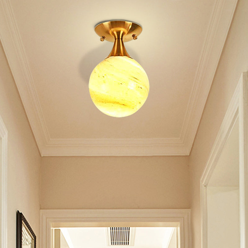 White-Yellow/Gray-Blue/Smoke Gray Glass Orb Shade Semi Mount Lighting - Nordic Style 1 Bulb Ceiling