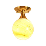White-Yellow/Gray-Blue/Smoke Gray Glass Orb Shade Semi Mount Lighting - Nordic Style 1 Bulb Ceiling