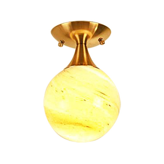 White-Yellow/Gray-Blue/Smoke Gray Glass Orb Shade Semi Mount Lighting - Nordic Style 1 Bulb Ceiling