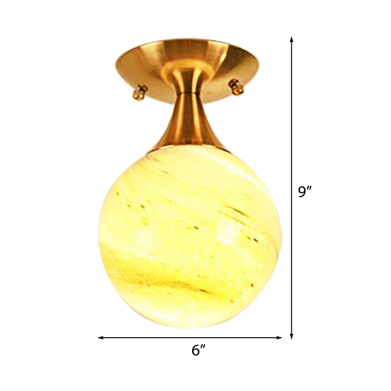 White - Yellow/Gray - Blue/Smoke Gray Glass Orb Shade Semi Mount Lighting - Nordic Style 1 Bulb