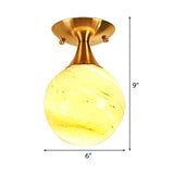 White-Yellow/Gray-Blue/Smoke Gray Glass Orb Shade Semi Mount Lighting - Nordic Style 1 Bulb Ceiling