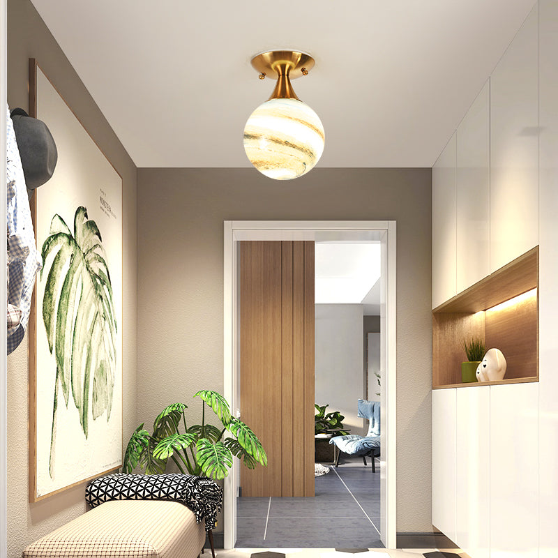 White-Yellow/Gray-Blue/Smoke Gray Glass Orb Shade Semi Mount Lighting - Nordic Style 1 Bulb Ceiling