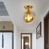 White-Yellow/Gray-Blue/Smoke Gray Glass Orb Shade Semi Mount Lighting - Nordic Style 1 Bulb Ceiling