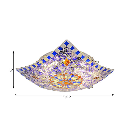 Baroque Style Purple Glass Led Flush Mount Recessed Light Fixture - Square Design 12’/16’/19.5’ Wide