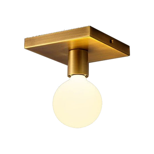 Golden Flush Mount Ceiling Lamp With Frosted Glass & Backplate Design