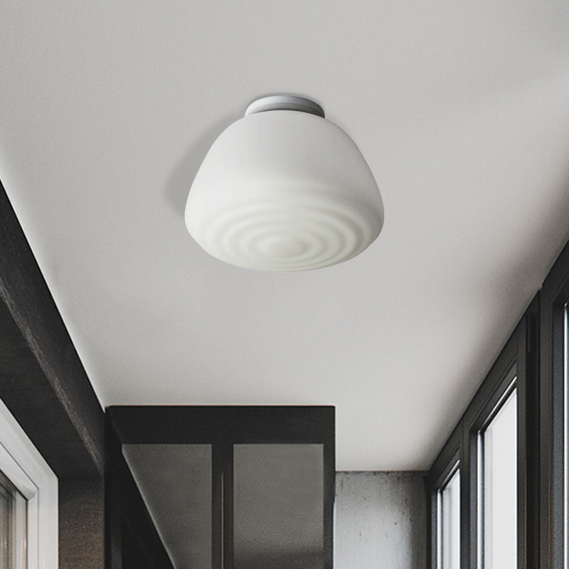 Minimalist 1 Head Flush Mount Lantern Light With Opal Glass Shade For Kitchen - 6/8 W Cone Lighting