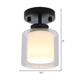 Contemporary Cylinder Semi Flush Ceiling Light With Glass Shade - Black/Silver/Gold Finish 1 Bulb
