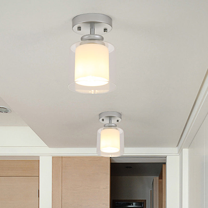 Contemporary Cylinder Semi Flush Ceiling Light With Glass Shade - Black/Silver/Gold Finish 1 Bulb