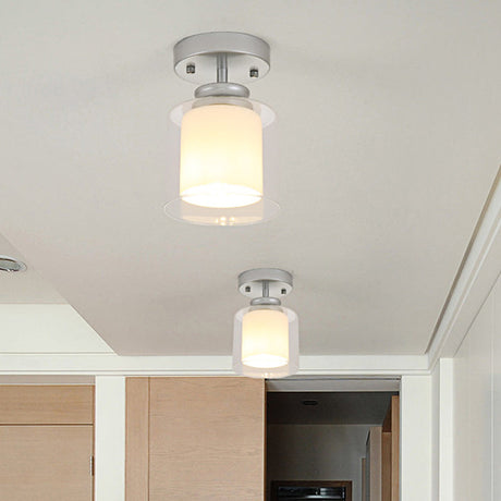 Contemporary Cylinder Semi Flush Ceiling Light With Glass Shade - Black/Silver/Gold Finish 1 Bulb