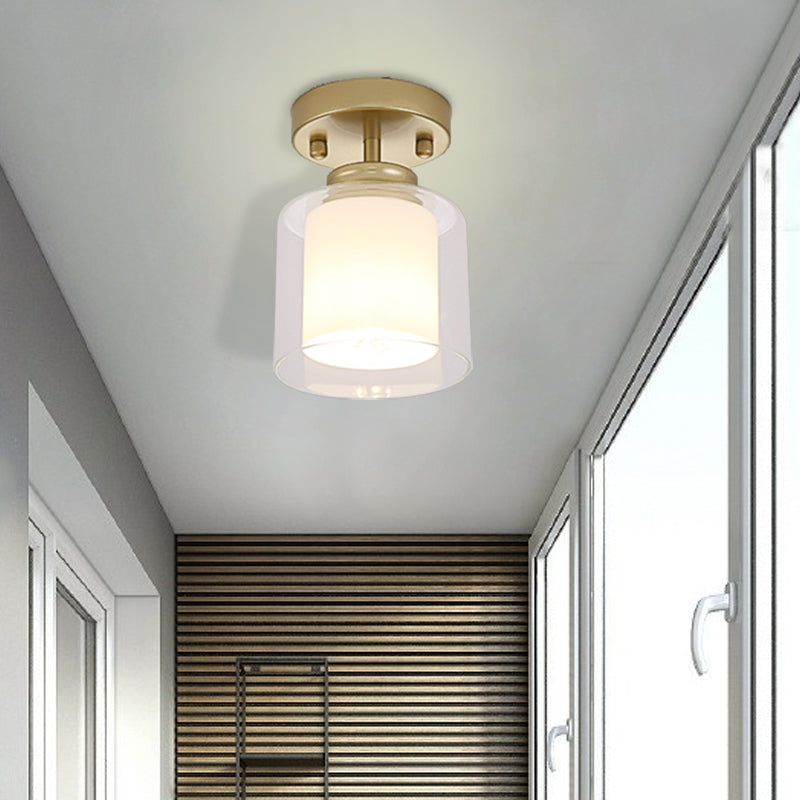 Contemporary Cylinder Semi Flush Ceiling Light With Glass Shade - Black/Silver/Gold Finish 1 Bulb