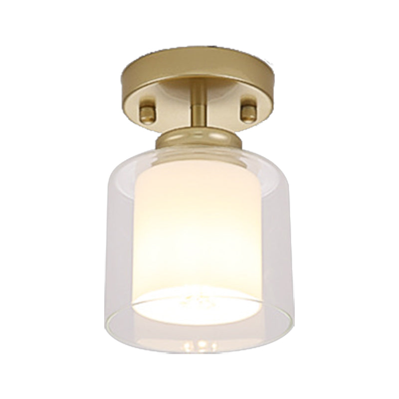 Contemporary Cylinder Semi Flush Ceiling Light With Glass Shade - Black/Silver/Gold Finish 1 Bulb
