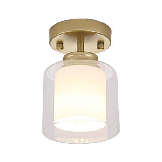 Contemporary Cylinder Semi Flush Ceiling Light With Glass Shade - Black/Silver/Gold Finish 1 Bulb