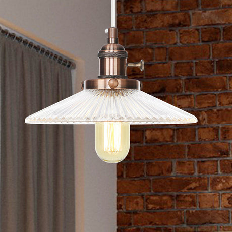 Vintage Stylish Clear Ribbed Glass Saucer Pendant Lighting - 1 Head Ceiling Fixture For Coffee Shop