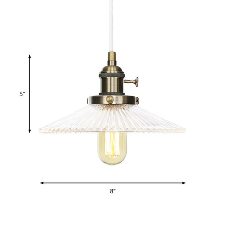 Vintage Stylish Clear Ribbed Glass Saucer Pendant Lighting - 1 Head Ceiling Fixture For Coffee Shop