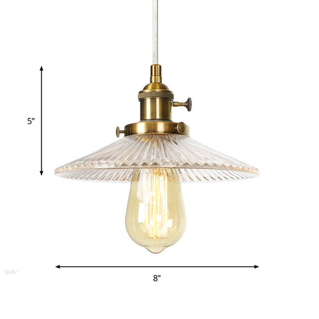 Vintage Stylish Clear Ribbed Glass Saucer Pendant Lighting - 1 Head Ceiling Fixture For Coffee Shop