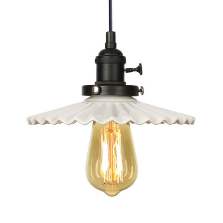 Scalloped Edge Hanging Light Fixture - Ceramic Pendant Ceiling For Industrial Dining Rooms (1 Bulb)