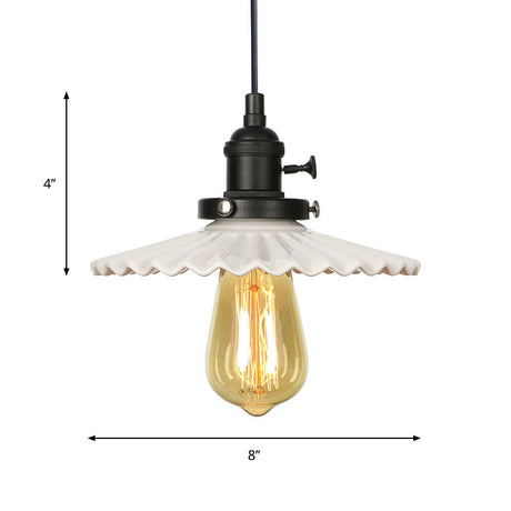 Scalloped Edge Hanging Light Fixture - Ceramic Pendant Ceiling For Industrial Dining Rooms (1 Bulb)