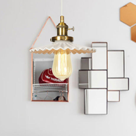 Scalloped Edge Hanging Light Fixture - Ceramic Pendant Ceiling For Industrial Dining Rooms (1 Bulb)