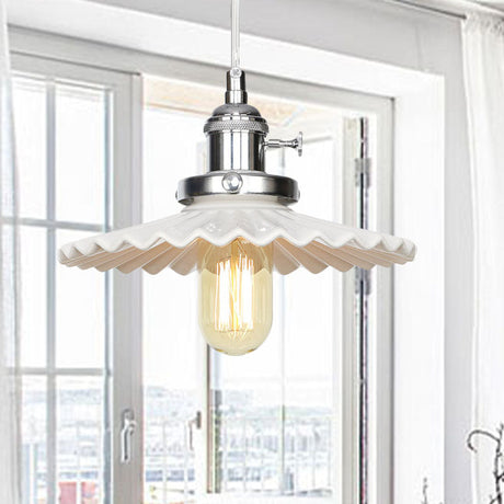 Scalloped Edge Hanging Light Fixture - Ceramic Pendant Ceiling For Industrial Dining Rooms (1 Bulb)