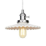 Scalloped Edge Hanging Light Fixture - Ceramic Pendant Ceiling For Industrial Dining Rooms (1 Bulb)