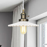 Scalloped Edge Hanging Light Fixture - Ceramic Pendant Ceiling For Industrial Dining Rooms (1 Bulb)