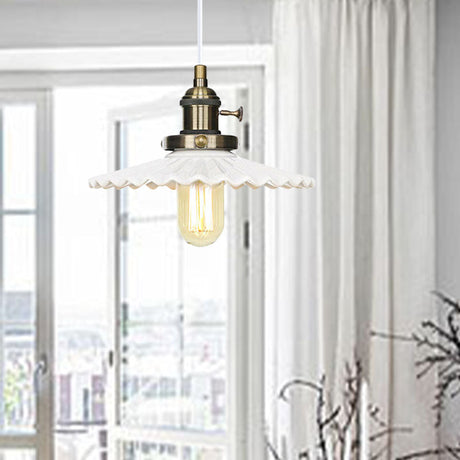Scalloped Edge Hanging Light Fixture - Ceramic Pendant Ceiling For Industrial Dining Rooms (1 Bulb)