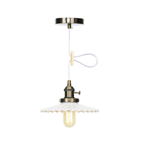 Scalloped Edge Hanging Light Fixture - Ceramic Pendant Ceiling For Industrial Dining Rooms (1 Bulb)