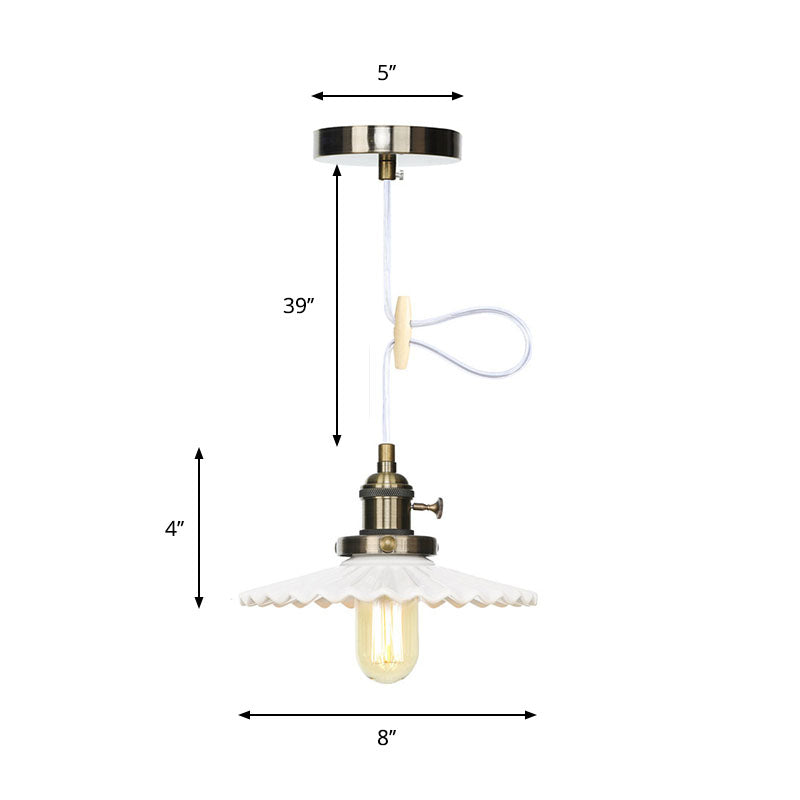 Scalloped Edge Hanging Light Fixture - Ceramic Pendant Ceiling For Industrial Dining Rooms (1 Bulb)