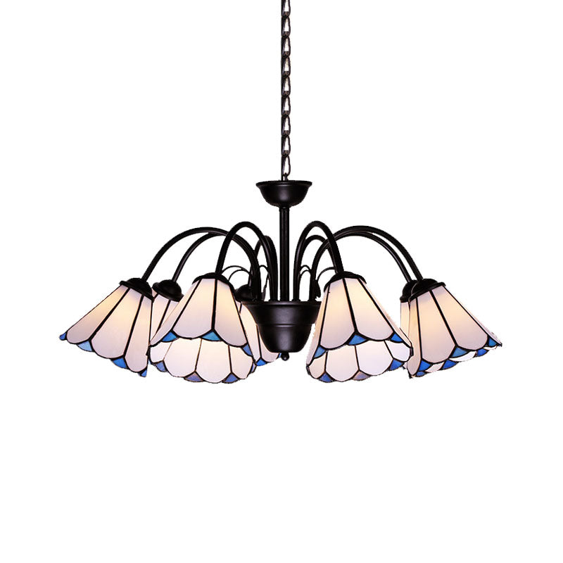 Baroque Black Cut Glass Conical Chandelier Ceiling Pendant Light - 6/8 Lights For Living Room