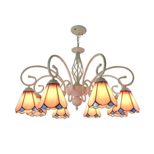 Stylish Arched Chandelier With Tiffany Glass Shades - 5/6/8 Lights For Bedroom Pendant Lighting