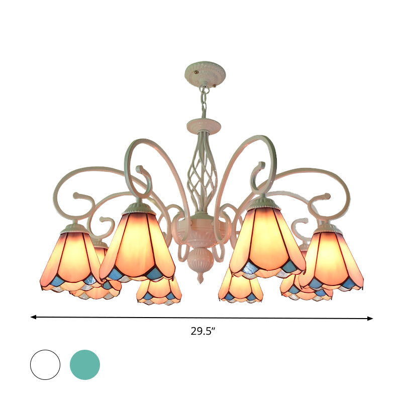 Stylish Arched Chandelier With Tiffany Glass Shades - 5/6/8 Lights For Bedroom Pendant Lighting
