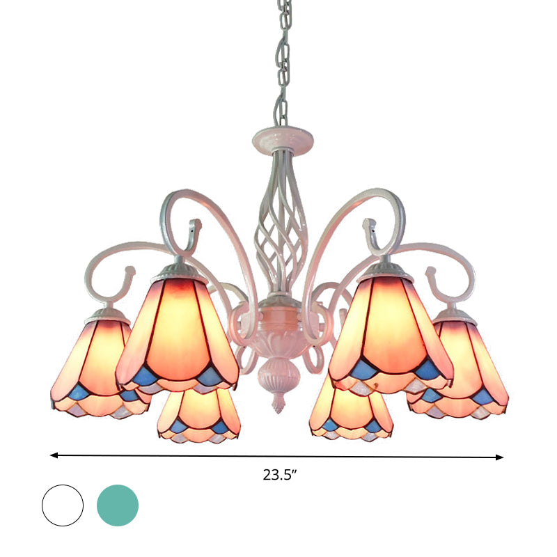 Stylish Arched Chandelier With Tiffany Glass Shades - 5/6/8 Lights For Bedroom Pendant Lighting